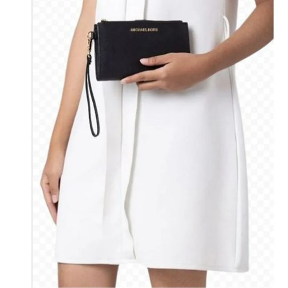 MICHAEL KORS SAFFIANO 🖤BLACK🖤 LEATHER MEDIUM SATCHEL BAG & WALLET SET 🌟EUC🌟 - Picture 11 of 17